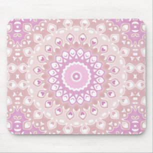 Soft Pink Mandala with Heart and Petal Motifs Mouse Mat