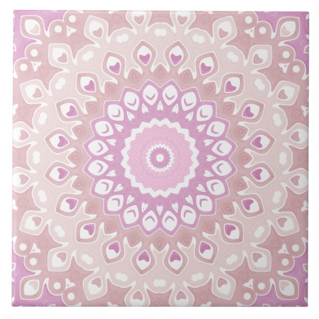 Soft Pink Mandala with Heart and Petal Motifs Tile (Front)