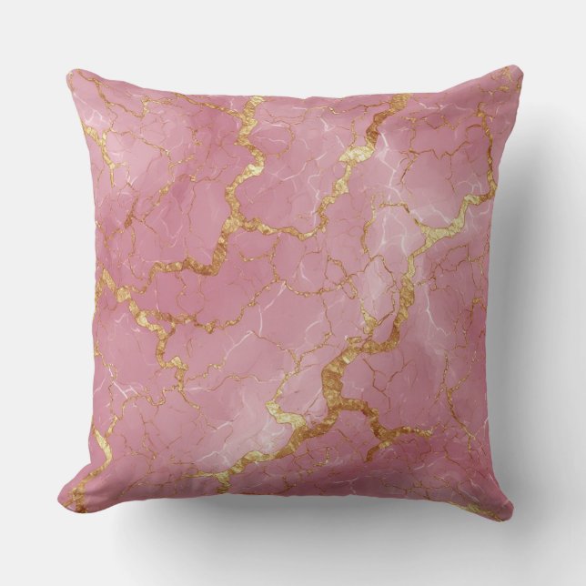 Soft Pink Marble Abstract with Shimmering Gold Cushion (Front)