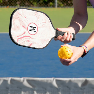 Soft pink marble monogrammed pickleball paddle