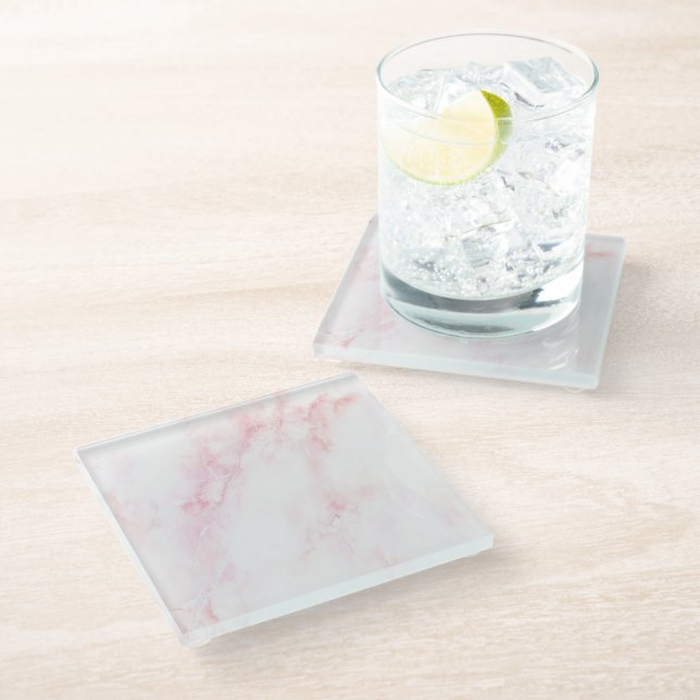 Soft Pink Marble Texture Glass Coaster (Angled)
