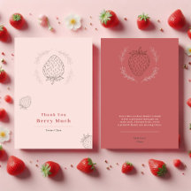 Soft Pink Minimalist Strawberry Birthday