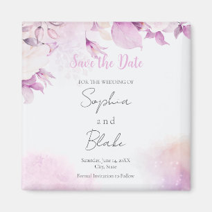 Soft Pink Modern Boho Floral Leaves Save the Date Magnet