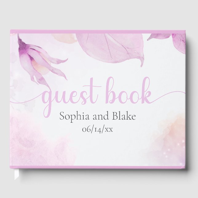Soft Pink Modern Boho Floral Wedding Guest Book (Front)