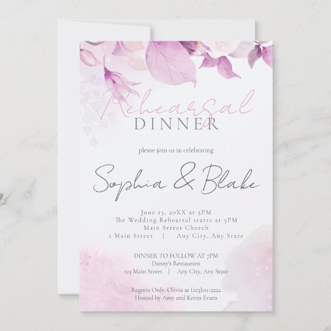 Soft Pink Modern Boho Wedding Rehearsal Dinner Invitation (Front)