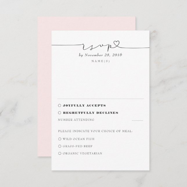 Soft Pink Modern Minimal Wedding RSVP (Front/Back)