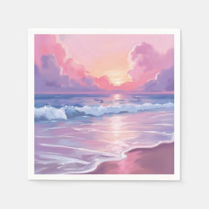 Soft Pink Ocean Waves Pastel Sunset Watercolor Napkin