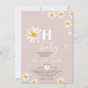 Soft Pink Oh Baby Daisy Flowers Boho Baby Shower Invitation
