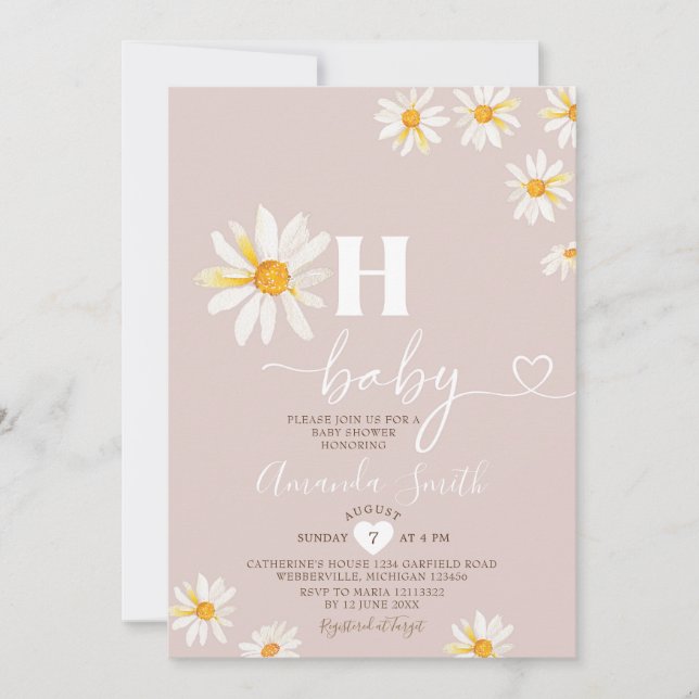 Soft Pink Oh Baby Daisy Flowers Boho Baby Shower Invitation (Front)