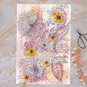 Soft Pink Orange Artistic Watercolor Ink Line Art  Tissue Paper