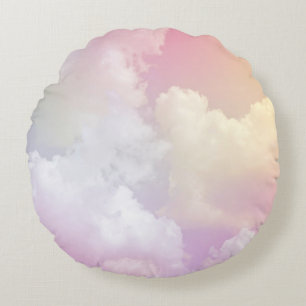 Soft Pink Orange Sky: Fluffy Round Cushion