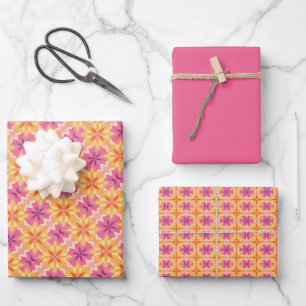 Soft Pink, Orange & Yellow Tile Pattern Wrapping Paper Sheet