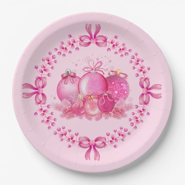 Soft Pink Ornament Holiday Collection Paper Plate (Front)
