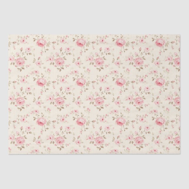 Soft Pink Painted Roses  Tissue Paper (Front)