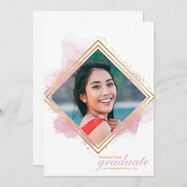 Soft Pink Pastel and Gold Diamond Graduation Invit Invitation (Front/Back)