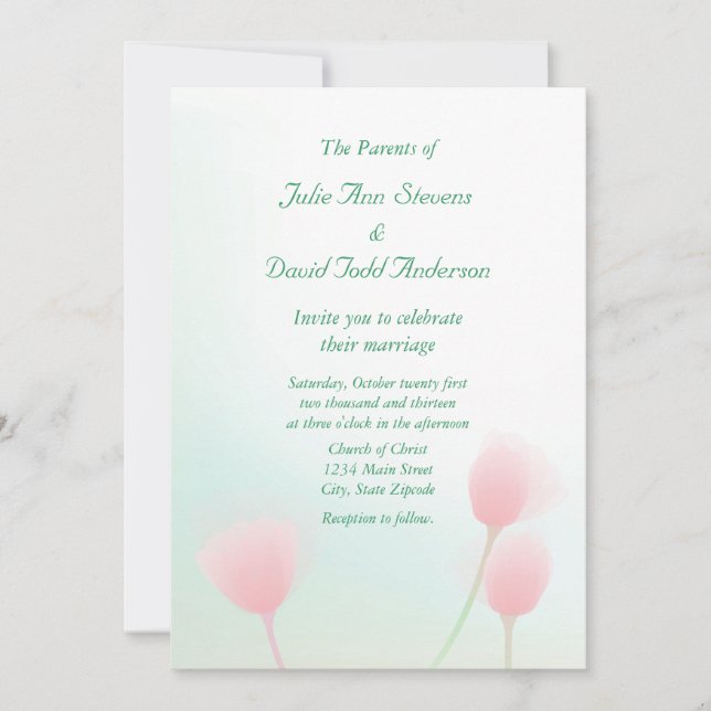 Soft Pink Pastel Tulips Wedding Invitation (Front)
