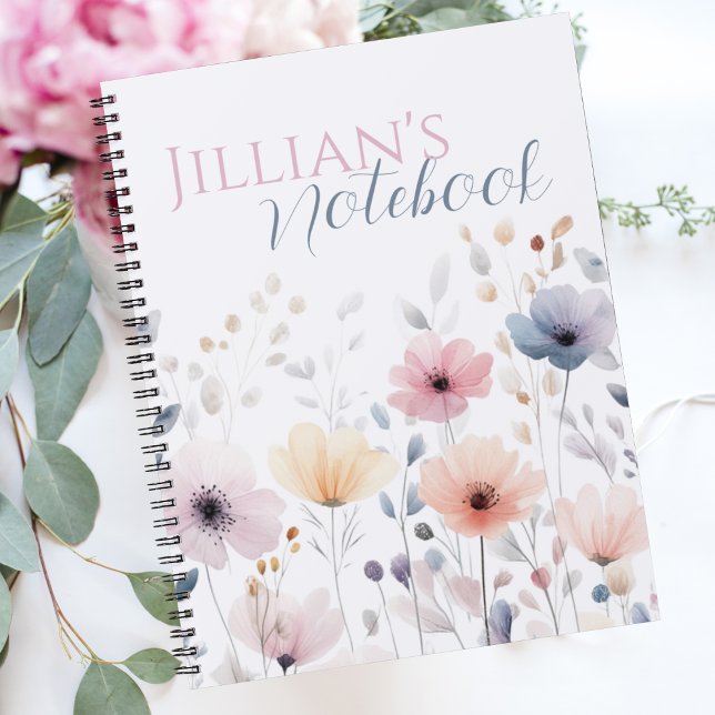 Soft Pink Pastel Watercolor Wildflower Notebook (Let the soft pastel florals calm your mind and spark your soul. This pretty botanical notebook isn’t)