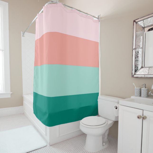Soft Pink  Peach Amber Yucca and Arbor Green Horiz Shower Curtain (In Situ)