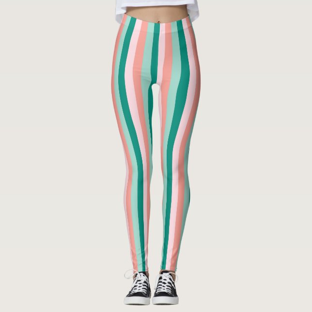 Soft Pink Peach Amber Yucca and Arbor Green Pinstr Leggings (Front)
