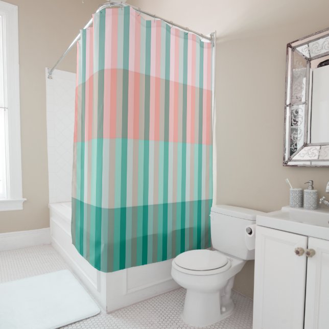 Soft Pink  Peach Amber Yucca and Arbor Green Trans Shower Curtain (In Situ)