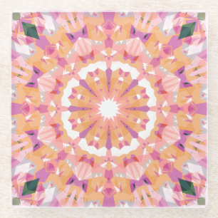 Soft Pink Peach Purple Green Star Eclectic Decor Glass Coaster