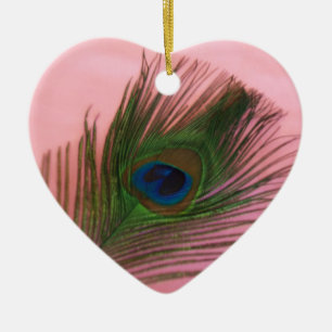 Soft Pink Peacock Still Life Ceramic Tree Decoration