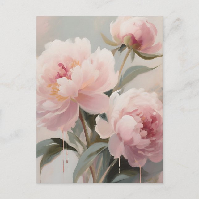 Soft Pink Peonies Floral Art Postcard (Front)