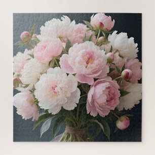 Soft Pink Peony Bouquet Romantic Floral Jigsaw Puzzle