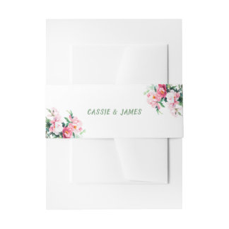 Soft Pink Peony & Eucalyptus Floral Wedding Invitation Belly Band