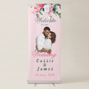 Soft Pink Peony & Eucalyptus Floral Wedding Retractable Banner