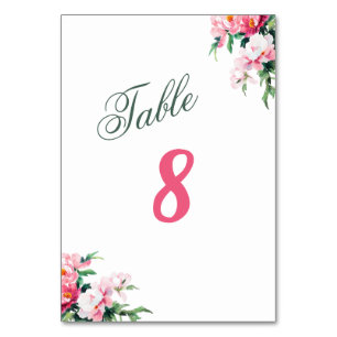 Soft Pink Peony & Eucalyptus Floral Wedding  Table Number