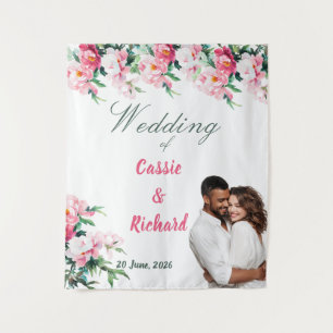 Soft Pink Peony Floral Photo Wedding Backtop Tapestry