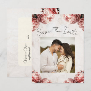 Soft Pink Peony Flowers Vintage Save the Date Announcement Postcard