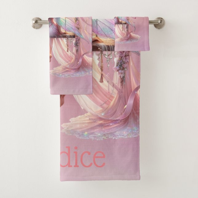 Soft Pink Peony Swing Fairy Princess Girls Custom Bath Towel Set (Insitu)