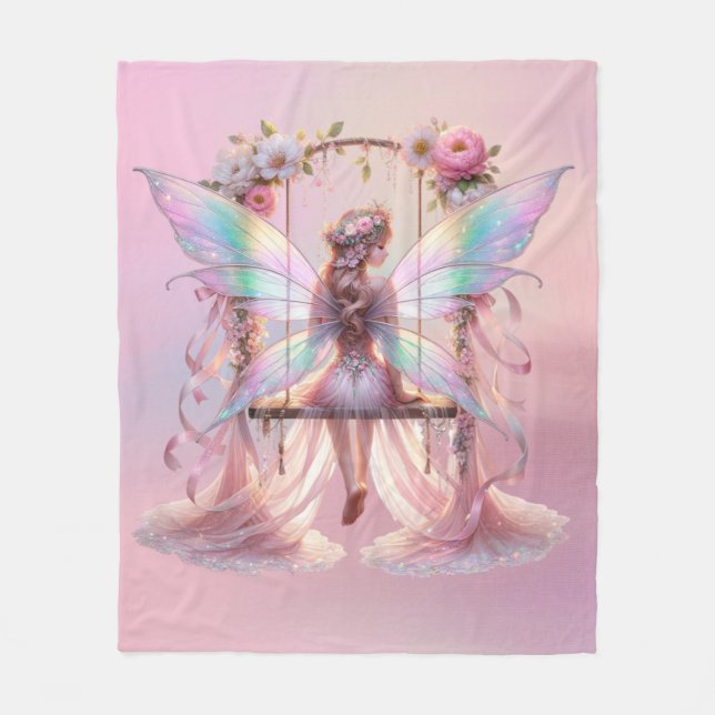 Soft Pink Peony Swing Fairy Princess Girls Fleece Blanket (Front)