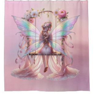 Soft Pink Peony Swing Fairy Princess Girls Shower Curtain