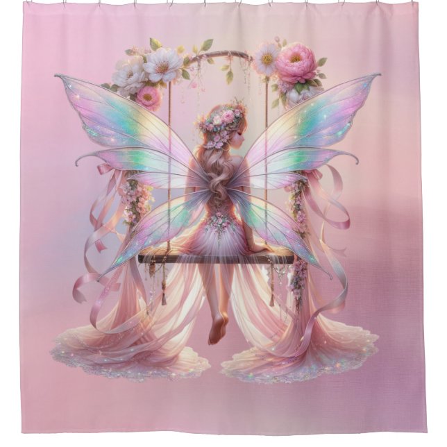 Soft Pink Peony Swing Fairy Princess Girls Shower Curtain (Front)