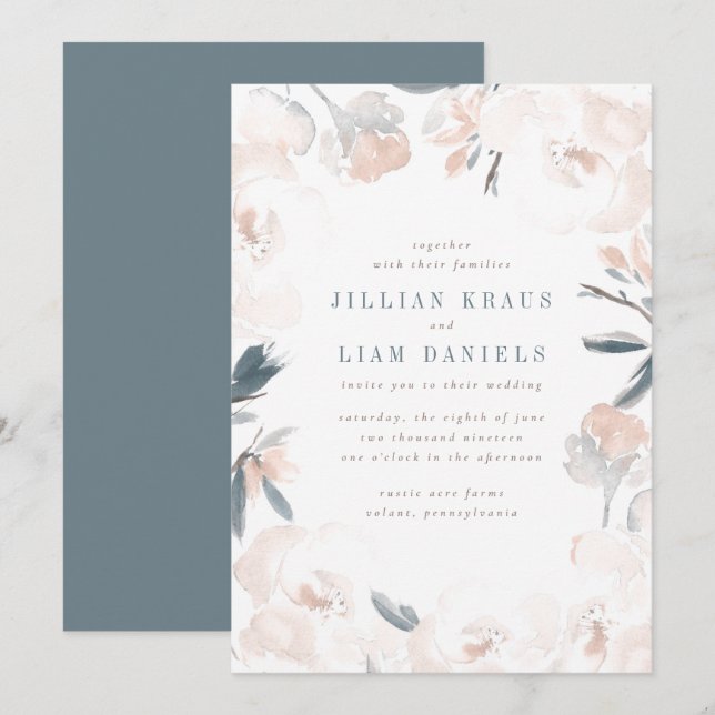 Soft Pink Peony Wedding Invitation (Front/Back)