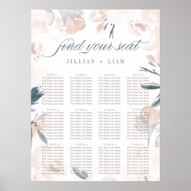 Soft Pink Peony Wedding Seating Chart (Front)