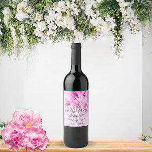 Soft Pink Peony Will You Be My Bridesmaid? Wine La Wine Label