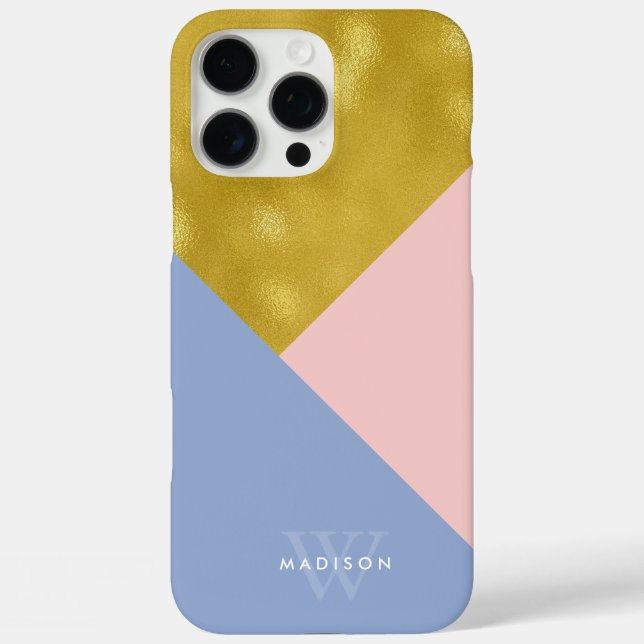 Soft Pink Periwinkle and Faux Gold Monogrammed Case-Mate iPhone Case (Back)