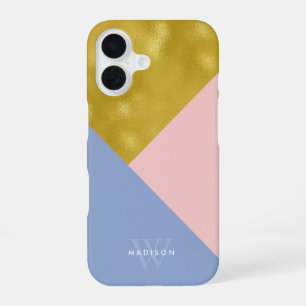 Soft Pink Periwinkle and Faux Gold Monogrammed iPhone 16 Case