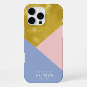 Soft Pink Periwinkle and Faux Gold Monogrammed iPhone 16 Pro Max Case