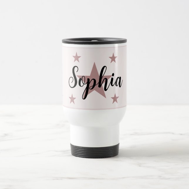 Soft Pink Personalised Starry Travel Mug (Center)