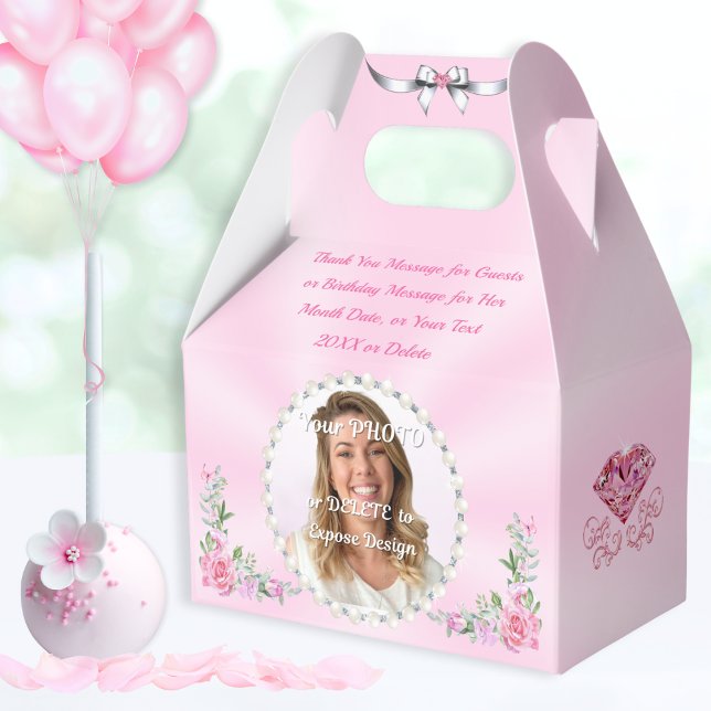 Soft Pink PHOTO, Favour Boxes Personalised (Birthday favor boxes. Pink birthday party supplies. Photo Favor Boxes. Light pink favor boxes. )