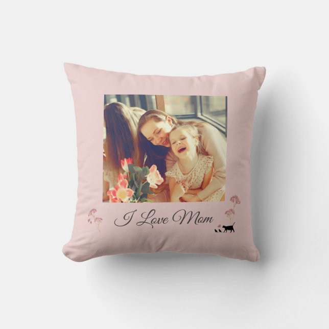 Soft Pink Photo Mother's Day Throw Pillow (Front)
