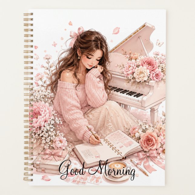 Soft Pink Piano Floral Planner (Front)
