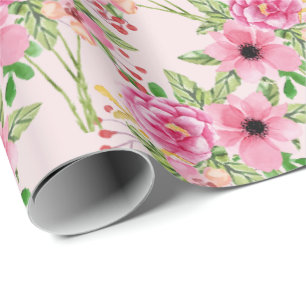 Soft Pink   Pink Flowers Wrapping Paper