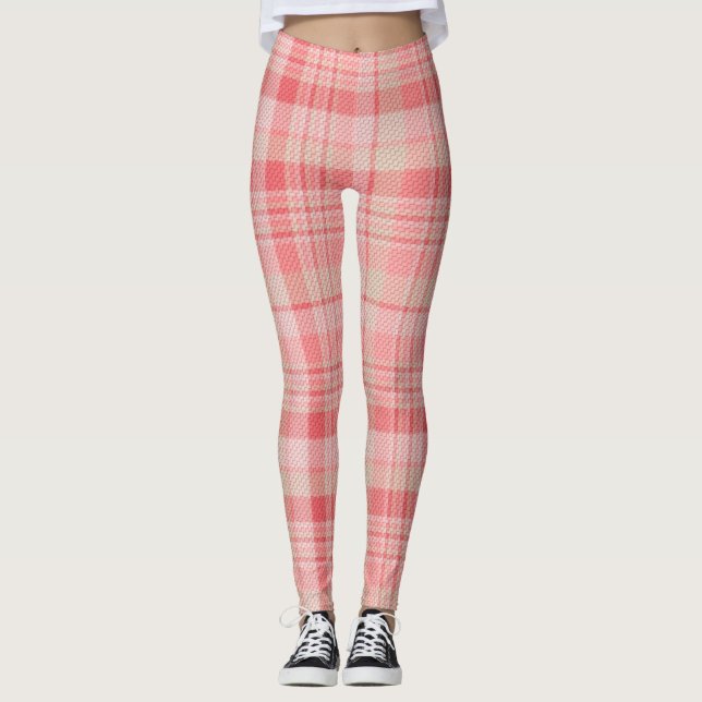 Soft Pink Plaid Leggings (Front)