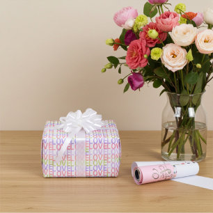 Soft Pink, Purple and Mint Green LOVE Pattern Wrapping Paper